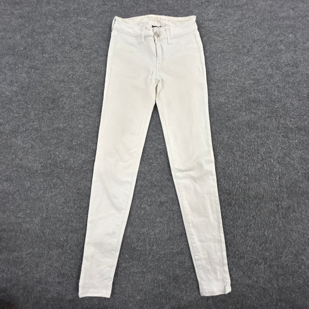 American Eagle Jeans Womens Size 0 Long White Skinny Next Level Stretch Casual